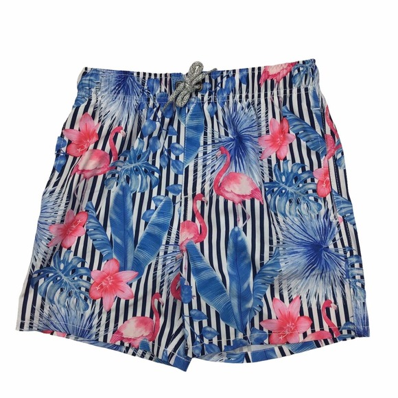 Vintage Summer Boy's Swim Trunks Pink Blue Mesh Lined Printed $40 Size 12